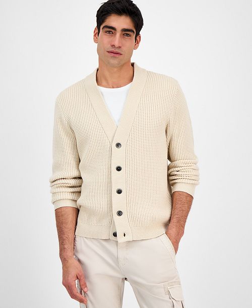 alfani Sun + Stone Men's Long Sleeve Waffle Knit Cardigan Sweater Exclusively at Macy's Men's Fashion & Accessories