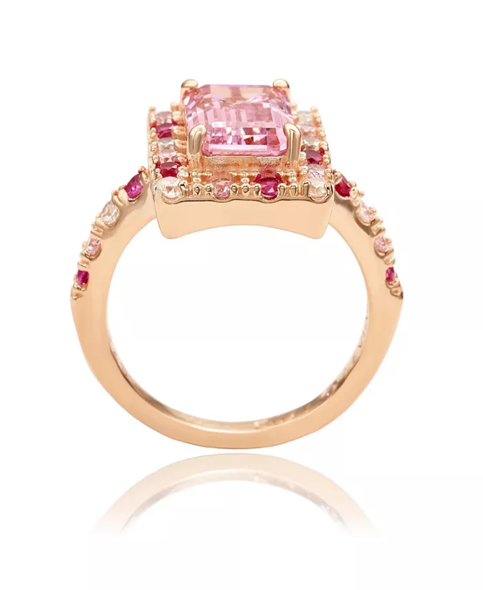 Alfani Suzy Levian New York Suzy Levian Rose Sterling Silver Emerald Cut Pink Cubic Zirconia Ring Jewelry & Watches