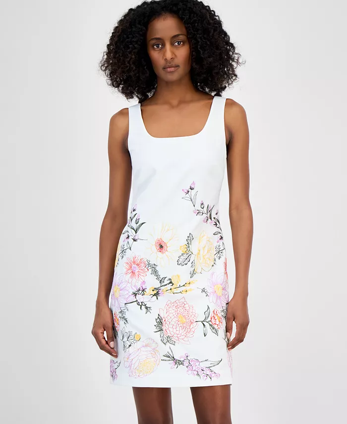 Alfani Tahari ASL Women's Square-Neck Sleeveless Shift Dress Women's Fashion Shoes & Accessories