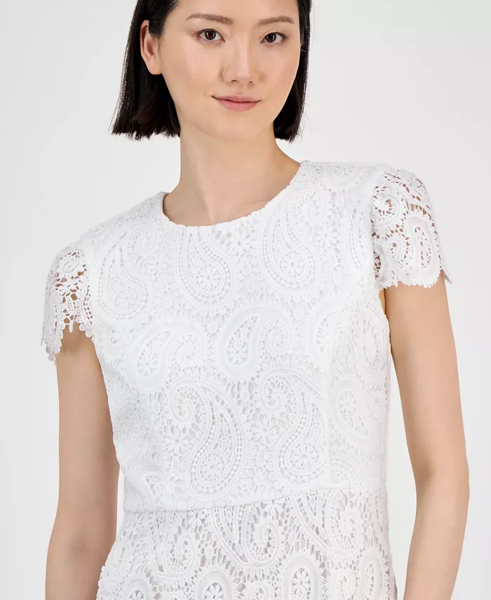 Alfani Tahari Women's Short-Sleeve Lace-Detail Sheath Dress Women's Fashion Shoes & Accessories