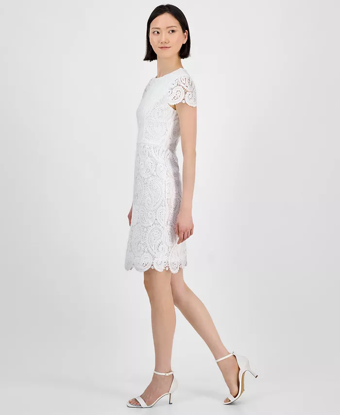 Alfani Tahari Women's Short-Sleeve Lace-Detail Sheath Dress Women's Fashion Shoes & Accessories