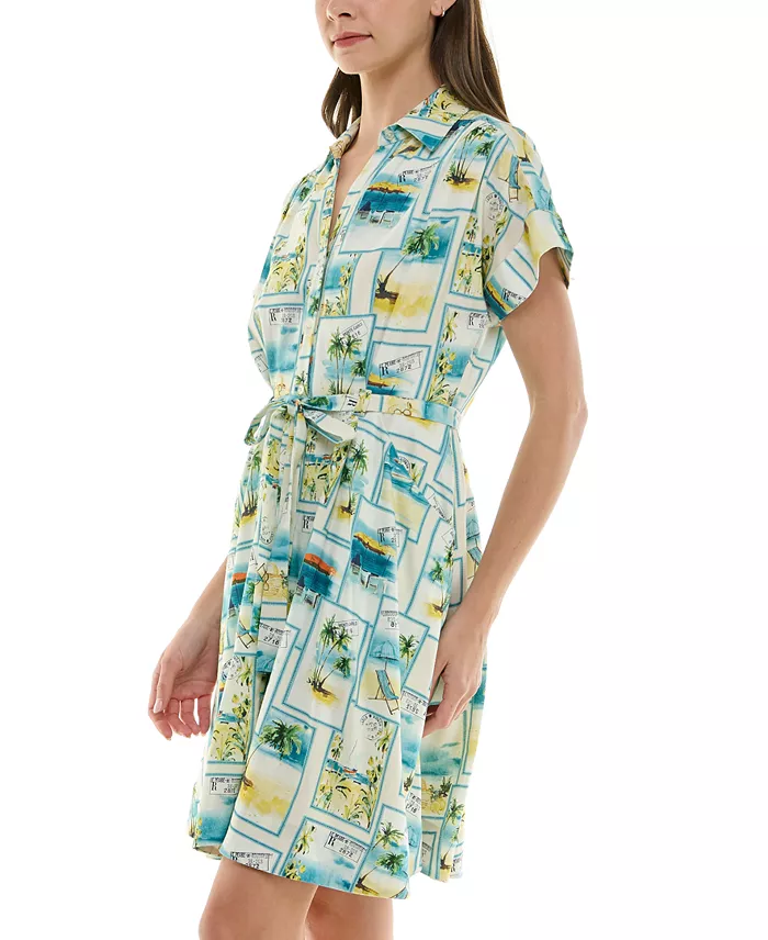 Alfani Taylor Petite Printed Short-Sleeve Belted Shirtdress Women's Fashion Shoes & Accessories