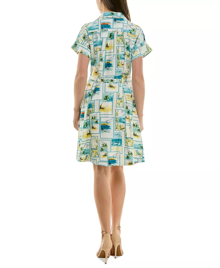 Alfani Taylor Petite Printed Short-Sleeve Belted Shirtdress Women's Fashion Shoes & Accessories