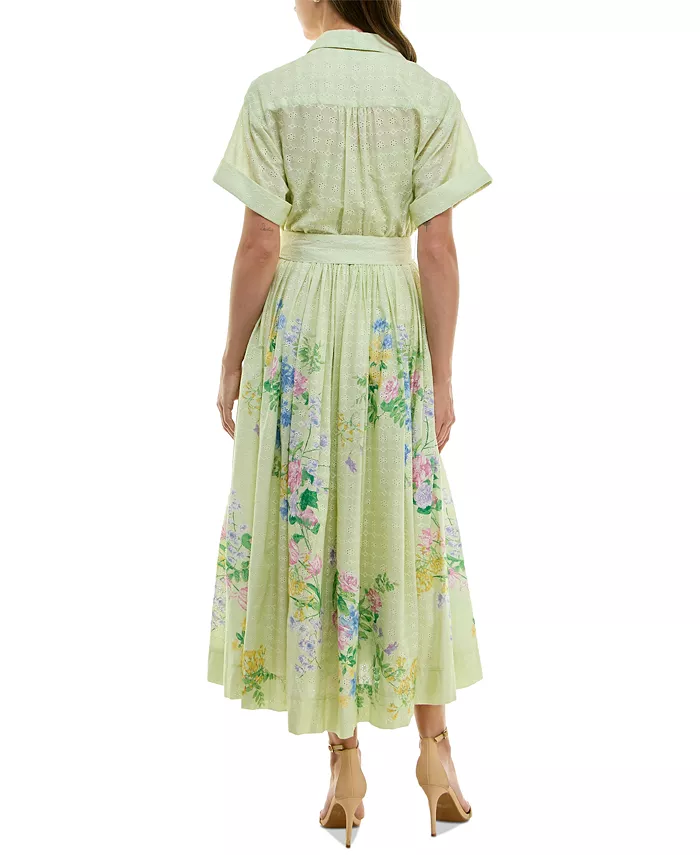 Alfani Taylor Women's Eyelet-Embroidered Belted Cotton Shirt Dress Women's Fashion Shoes & Accessories