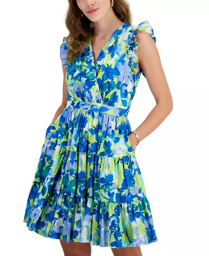 Alfani Taylor Women's Printed A-Line V-Neck Dress Women's Fashion Shoes & Accessories