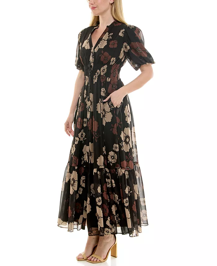 Alfani Taylor Women's Printed Puff Sleeve Fit & Flare Dress Women's Fashion Shoes & Accessories