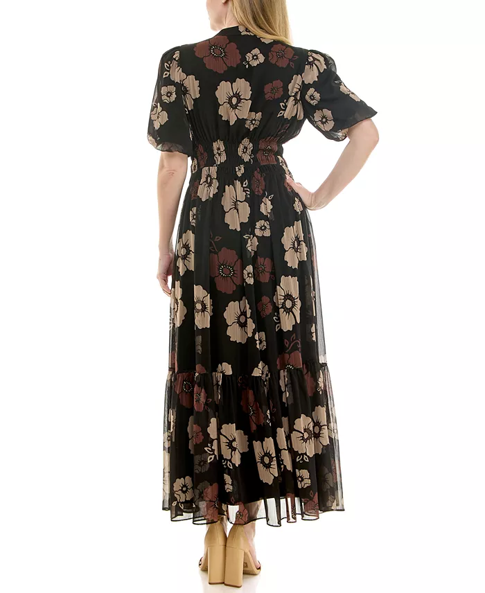 Alfani Taylor Women's Printed Puff Sleeve Fit & Flare Dress Women's Fashion Shoes & Accessories
