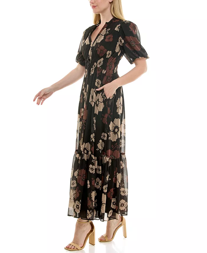 Alfani Taylor Women's Printed Puff Sleeve Fit & Flare Dress Women's Fashion Shoes & Accessories