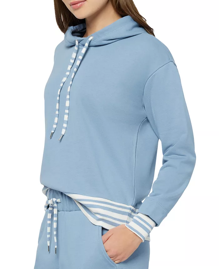 Alfani Three Dots Women's Striped Trim Pullover Hoodie Women's Fashion Shoes & Accessories