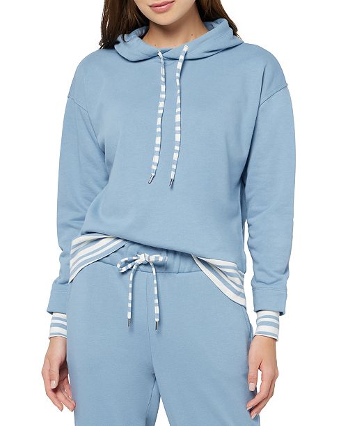 alfani Three Dots Women's Striped Trim Pullover Hoodie Women's Fashion Shoes & Accessories