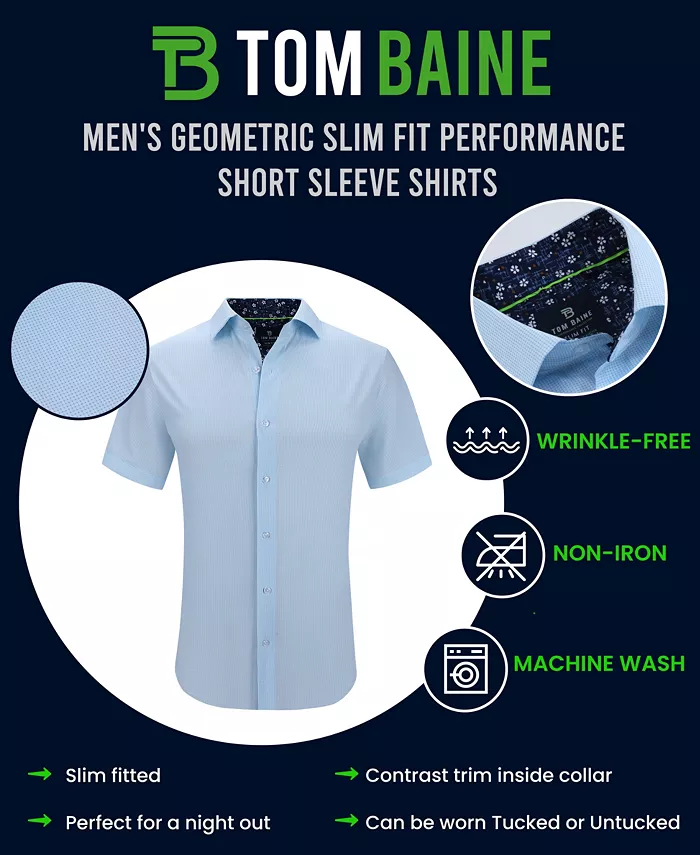 Alfani Tom Baine Men's Slim Fit Short Sleeve Performance Stretch Button Down Dress Shirt Men's Fashion & Accessories