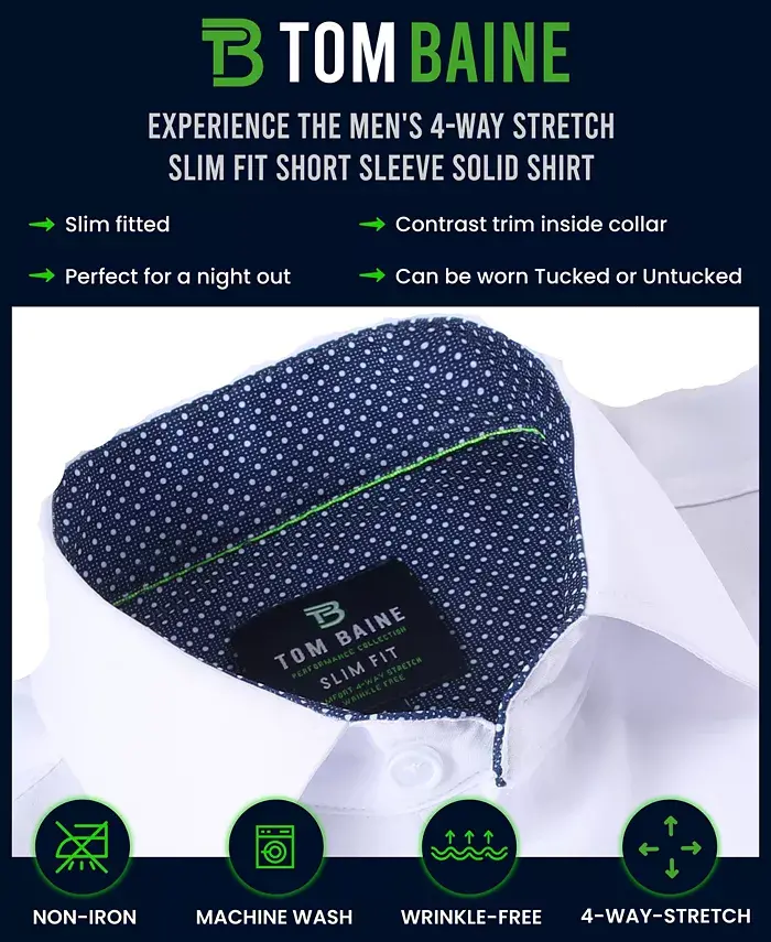 Alfani Tom Baine Men's Slim Fit Short Sleeve Performance Button Down Dress Shirt Men's Fashion & Accessories