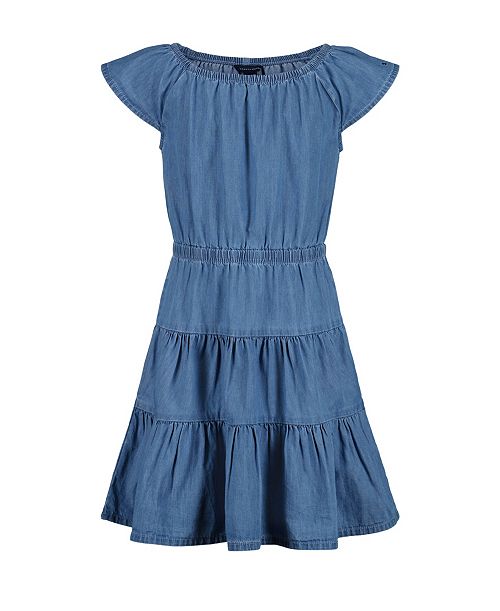 alfani Tommy Hilfiger Big Girls Denim Tiered Flutter Sleeve Dress Kids
