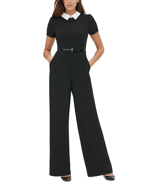 alfani Tommy Hilfiger Collared Belted Jumpsuit Women's Fashion Shoes & Accessories
