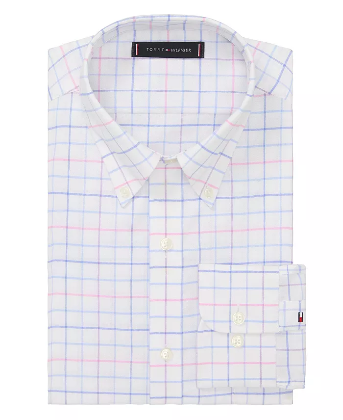 Alfani Tommy Hilfiger Men's Flex Wrinkle Free Stretch Pinpoint Dress Shirt Men's Fashion & Accessories
