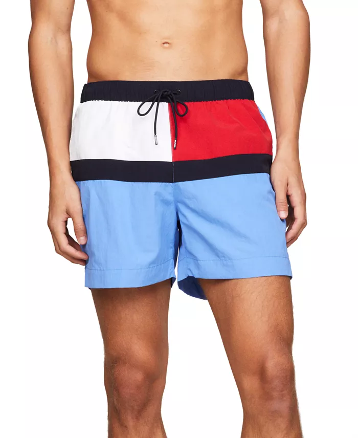 Alfani Tommy Hilfiger Men's Long Drawstring Flag 7" Swim Trunks Men's Fashion & Accessories