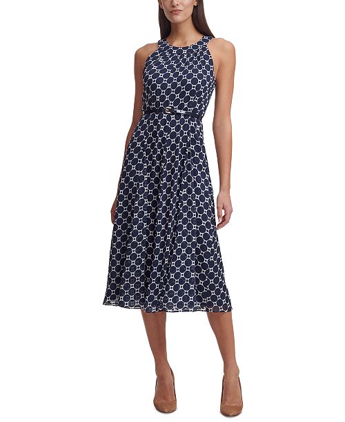 alfani Tommy Hilfiger Printed Belted Halter Midi Dress Women's Fashion Shoes & Accessories