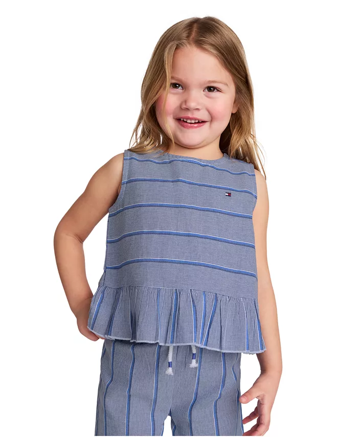 Alfani Tommy Hilfiger Toddler And Little Girls 2-Piece Yarn-Dyed Woven Ruffled Pants Set Kids