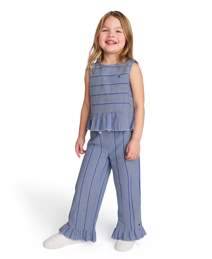 Alfani Tommy Hilfiger Toddler And Little Girls 2-Piece Yarn-Dyed Woven Ruffled Pants Set Kids