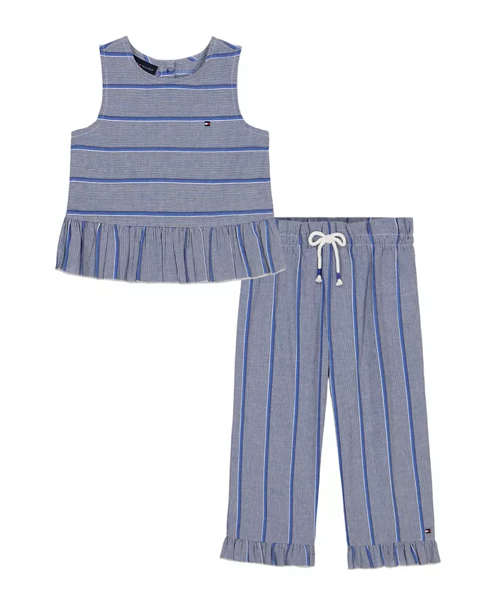 Alfani Tommy Hilfiger Toddler And Little Girls 2-Piece Yarn-Dyed Woven Ruffled Pants Set Kids