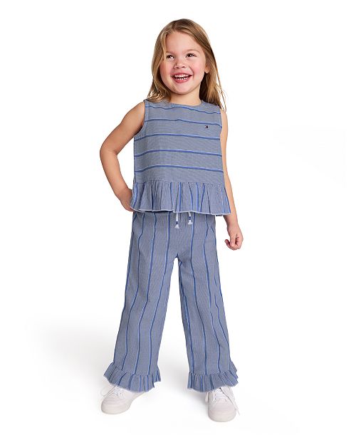 alfani Tommy Hilfiger Toddler and Little Girls 2-Piece Yarn-Dyed Woven Ruffled Pants Set Kids