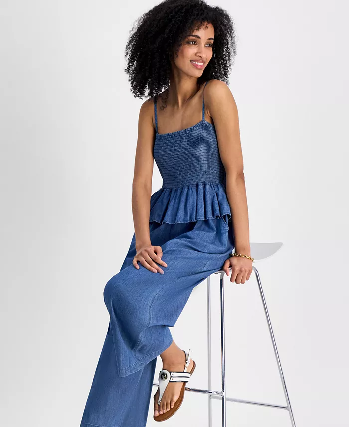 Alfani Tommy Hilfiger Women's Chambray Peplum Jumpsuit Women's Fashion Shoes & Accessories
