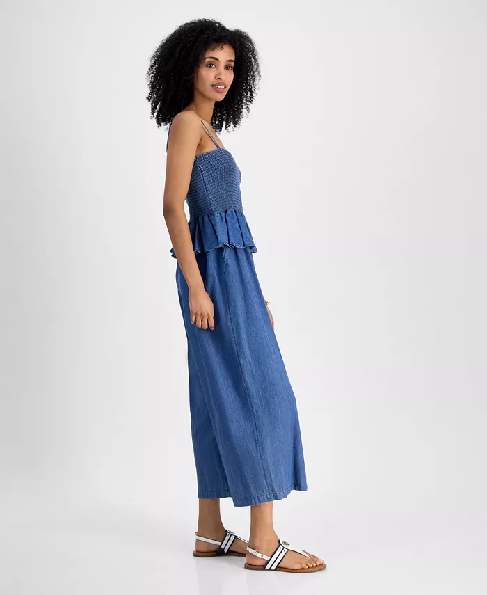 Alfani Tommy Hilfiger Women's Chambray Peplum Jumpsuit Women's Fashion Shoes & Accessories