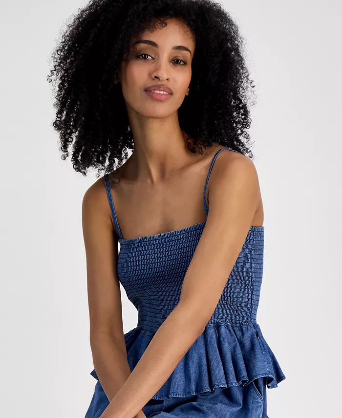 Alfani Tommy Hilfiger Women's Chambray Peplum Jumpsuit Women's Fashion Shoes & Accessories