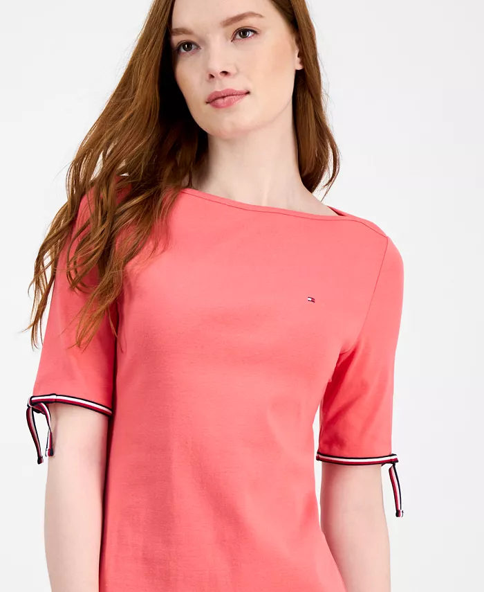 Alfani Tommy Hilfiger Women's Cotton Boat-Neck Tie-Sleeve Dress Women's Fashion Shoes & Accessories