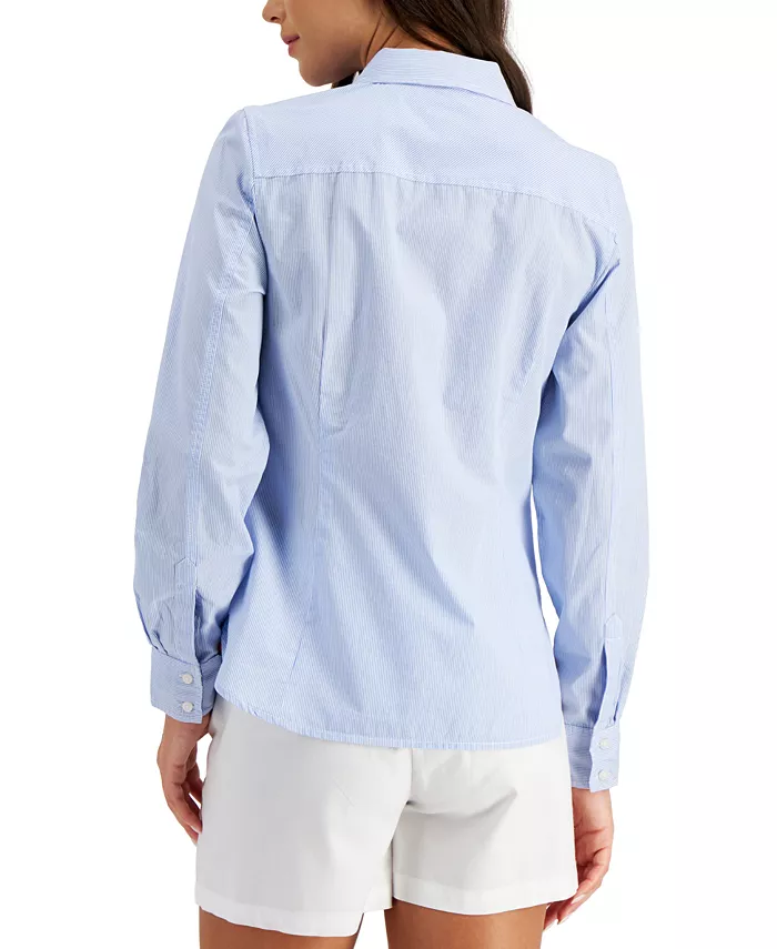 Alfani Tommy Hilfiger Women's Cotton Pinstripe Button-Down Shirt Women's Fashion Shoes & Accessories