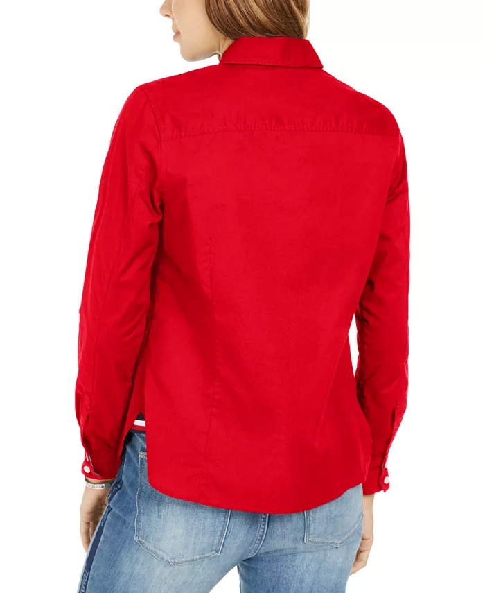 Alfani Tommy Hilfiger Women's Cotton Roll-Tab Button-Up Shirt Women's Fashion Shoes & Accessories