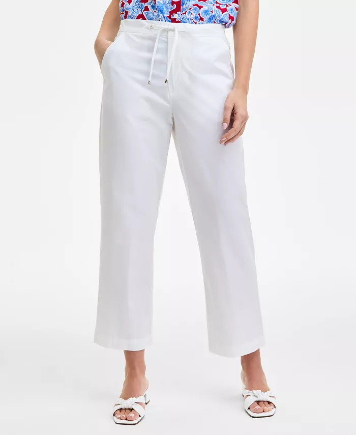 Alfani Tommy Hilfiger Women's Cotton Tie-Front Ankle Pants Women's Fashion Shoes & Accessories