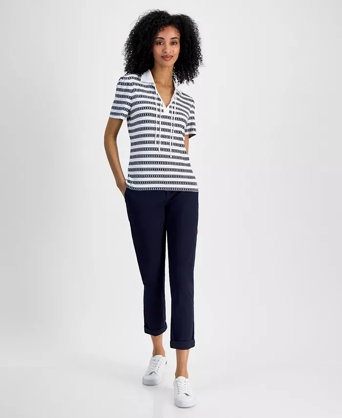 Alfani Tommy Hilfiger Women's Dot-Stripe Polo Shirt Women's Fashion Shoes & Accessories