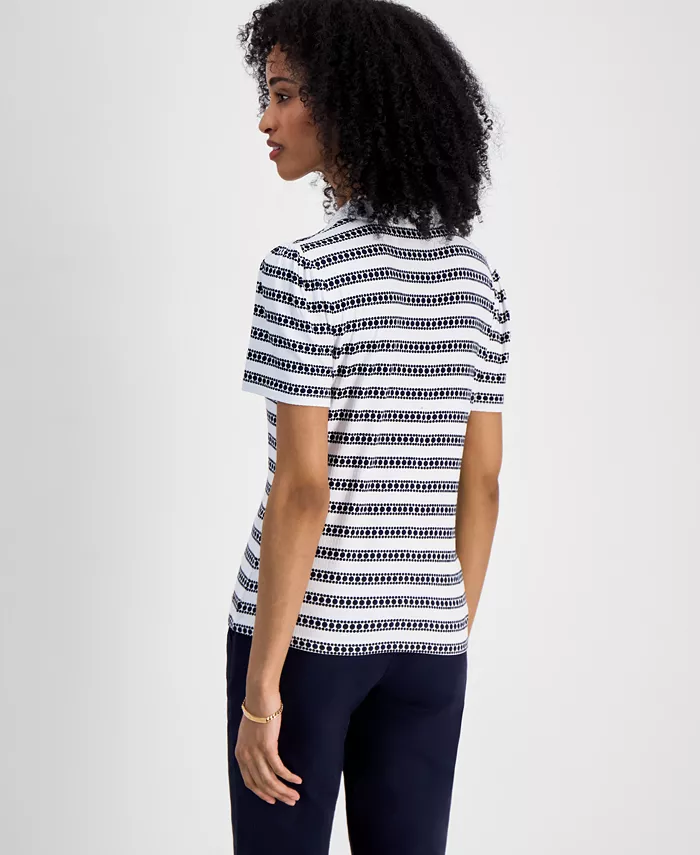Alfani Tommy Hilfiger Women's Dot-Stripe Polo Shirt Women's Fashion Shoes & Accessories