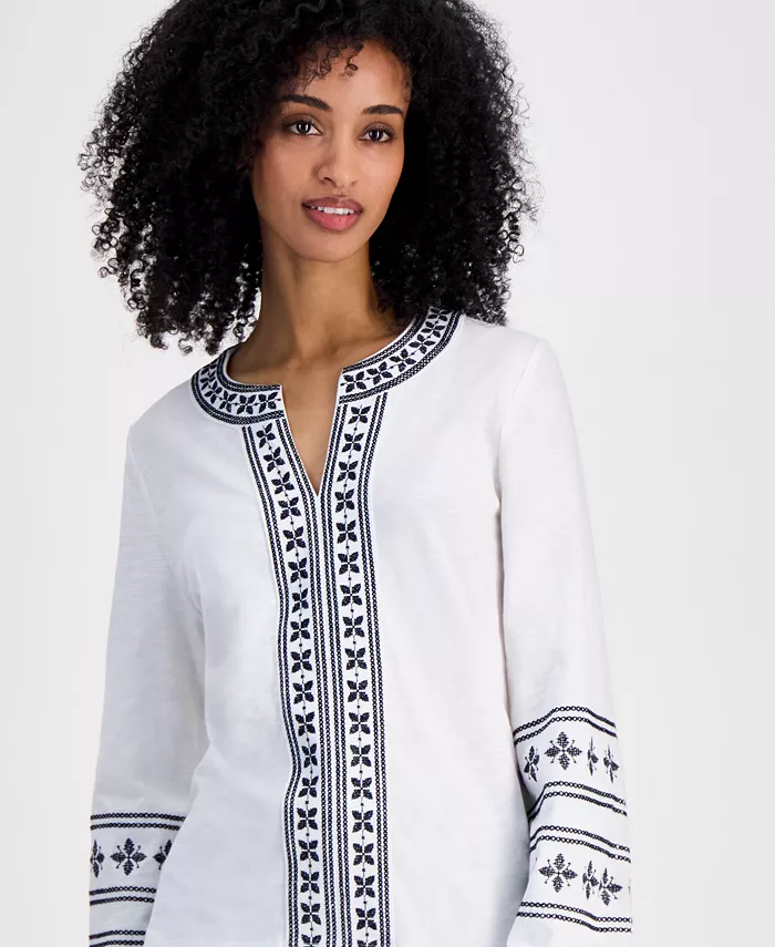 Alfani Tommy Hilfiger Women's Embroidered Cotton Top Women's Fashion Shoes & Accessories