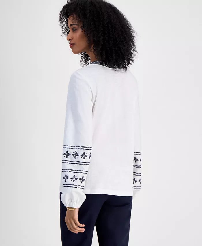 Alfani Tommy Hilfiger Women's Embroidered Cotton Top Women's Fashion Shoes & Accessories