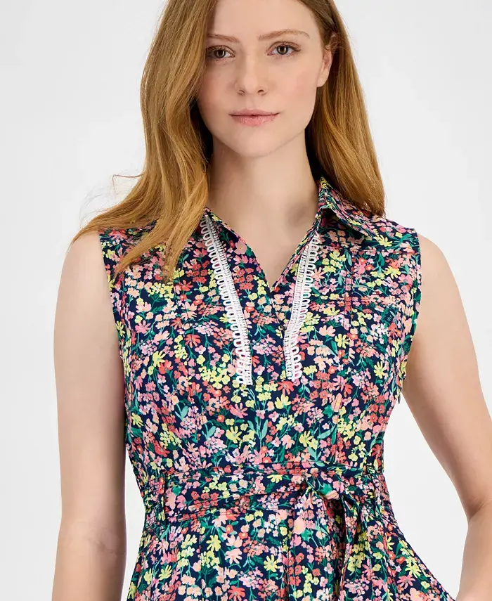 Alfani Tommy Hilfiger Women's Floral Lace-Trim Shirtdress Women's Fashion Shoes & Accessories