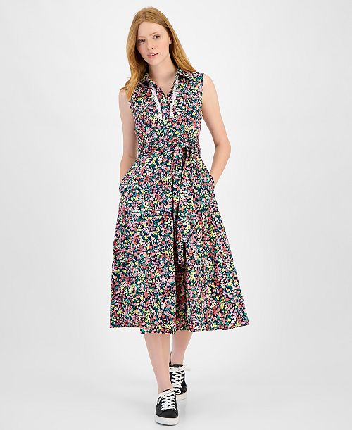 alfani Tommy Hilfiger Women's Floral Lace-Trim Shirtdress Women's Fashion Shoes & Accessories