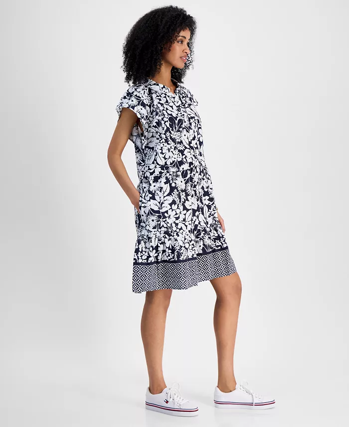 Alfani Tommy Hilfiger Women's Floral-Print Linen-Blend Shirt Dress Women's Fashion Shoes & Accessories