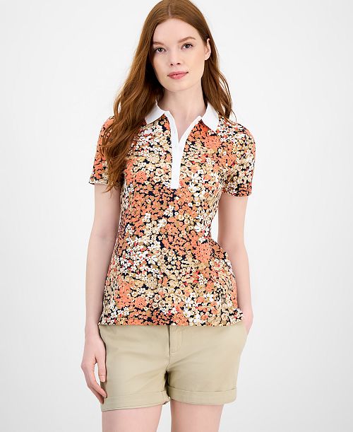 alfani Tommy Hilfiger Women's Floral-Print Polo Shirt Women's Fashion Shoes & Accessories