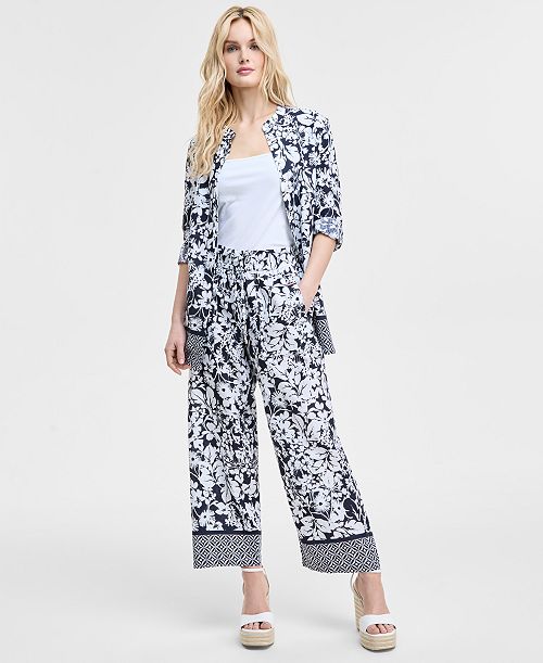 alfani Tommy Hilfiger Women's Floral-Print Pull-On Wide-Leg Pants Women's Fashion Shoes & Accessories