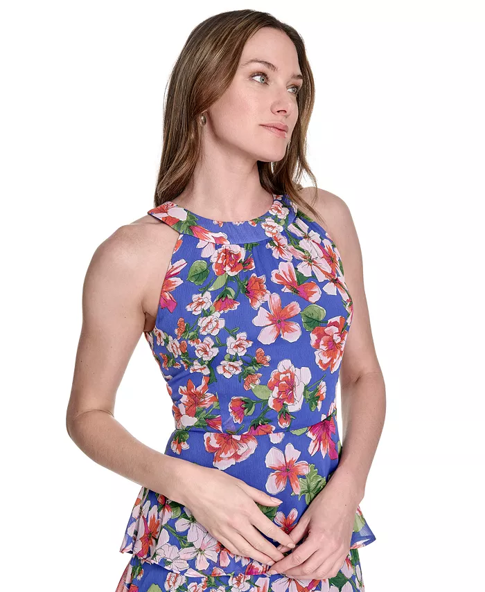 Alfani Tommy Hilfiger Women's Floral-Print Tiered Halterneck Maxi Dress Women's Fashion Shoes & Accessories