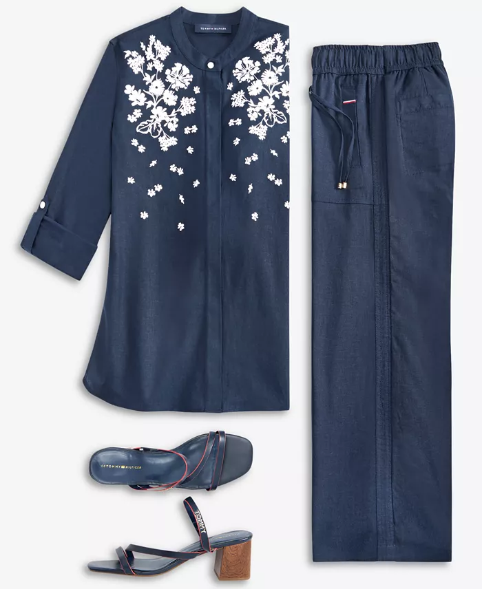 Alfani Tommy Hilfiger Women's Floral Puff-Print Tunic & Wide-Leg Pants Women's Fashion Shoes & Accessories