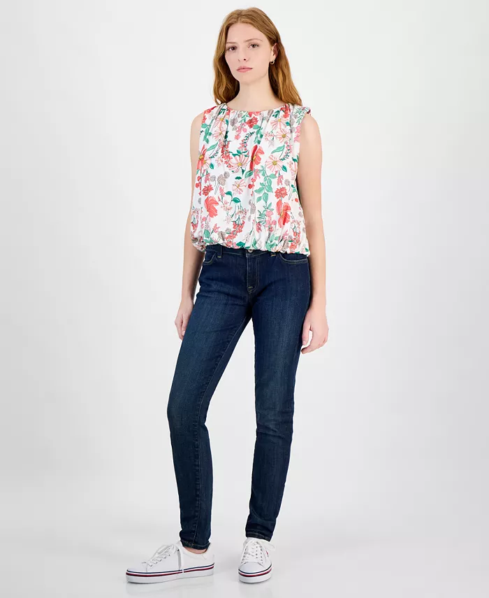 Alfani Tommy Hilfiger Women's Floral Sleeveless Bubble-Hem Top Women's Fashion Shoes & Accessories