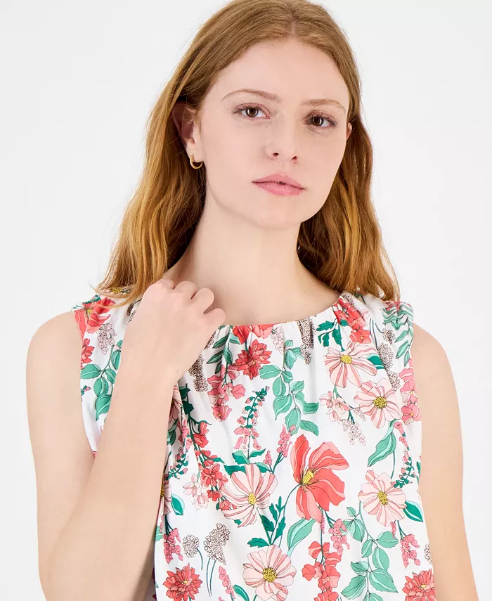 Alfani Tommy Hilfiger Women's Floral Sleeveless Bubble-Hem Top Women's Fashion Shoes & Accessories