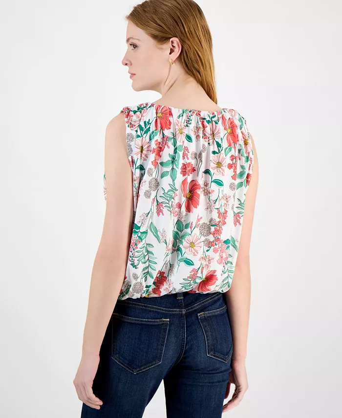 Alfani Tommy Hilfiger Women's Floral Sleeveless Bubble-Hem Top Women's Fashion Shoes & Accessories