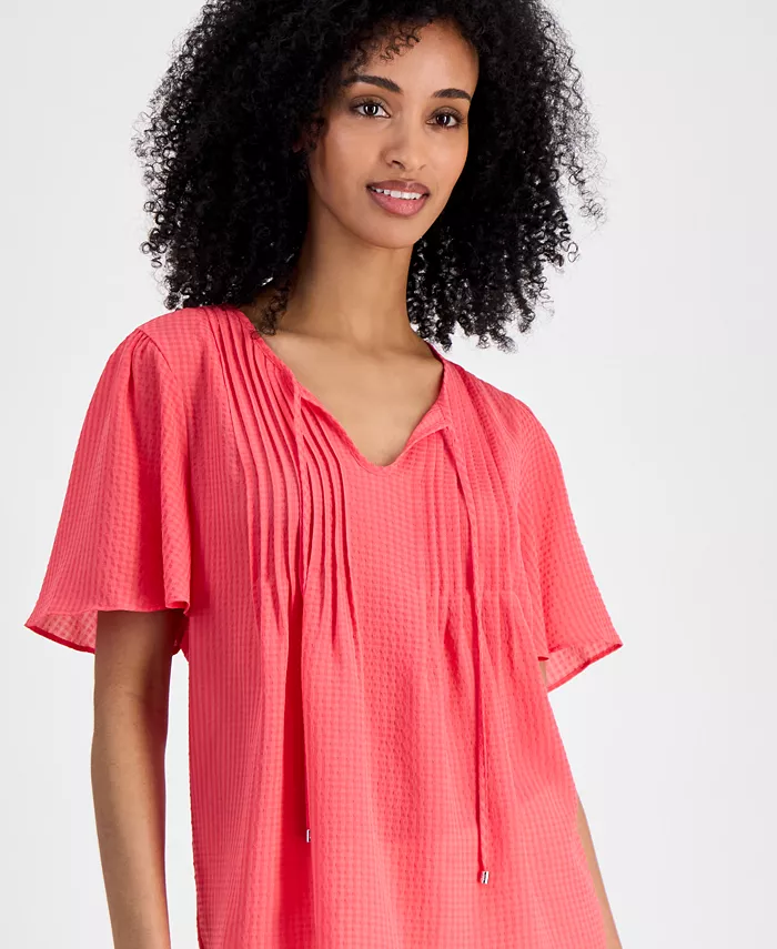 Alfani Tommy Hilfiger Women's Gingham Pintucked Top Women's Fashion Shoes & Accessories