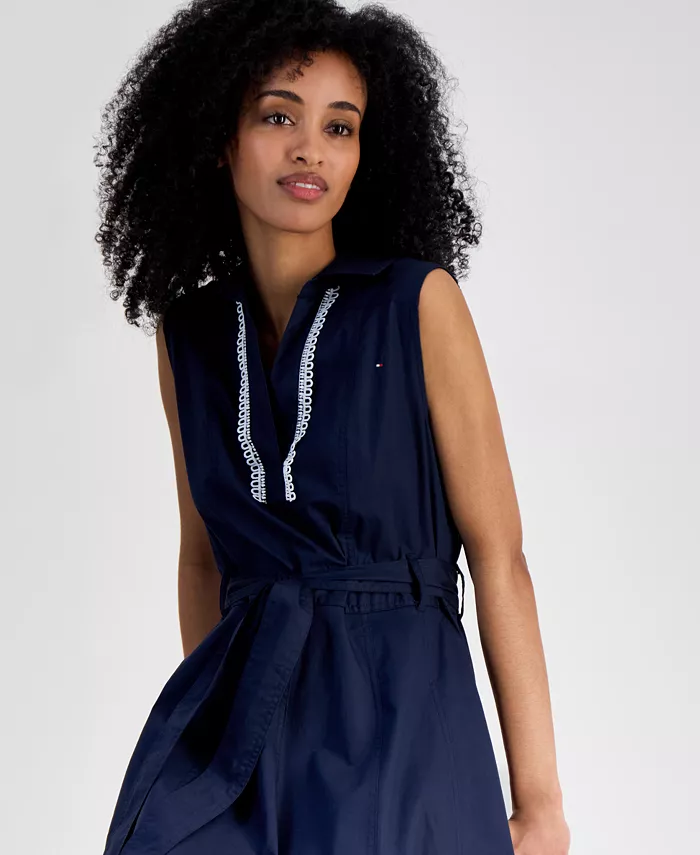 Alfani Tommy Hilfiger Women's Lace-Detail Cotton Shirt Dress Women's Fashion Shoes & Accessories