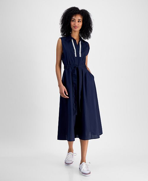 alfani Tommy Hilfiger Women's Lace-Detail Cotton Shirt Dress Women's Fashion Shoes & Accessories