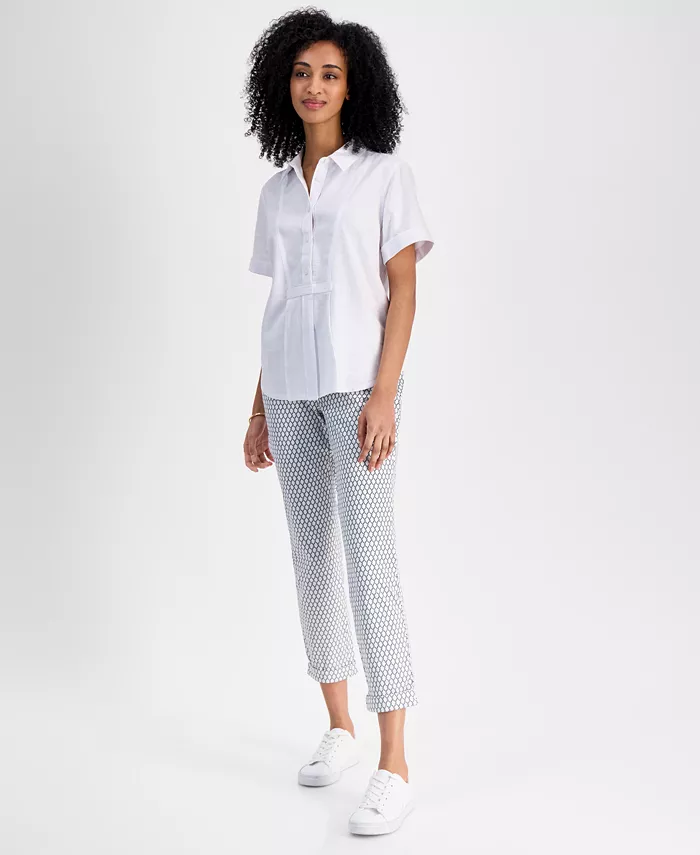 Alfani Tommy Hilfiger Women's Linen-Blend Short-Sleeve Shirt Women's Fashion Shoes & Accessories